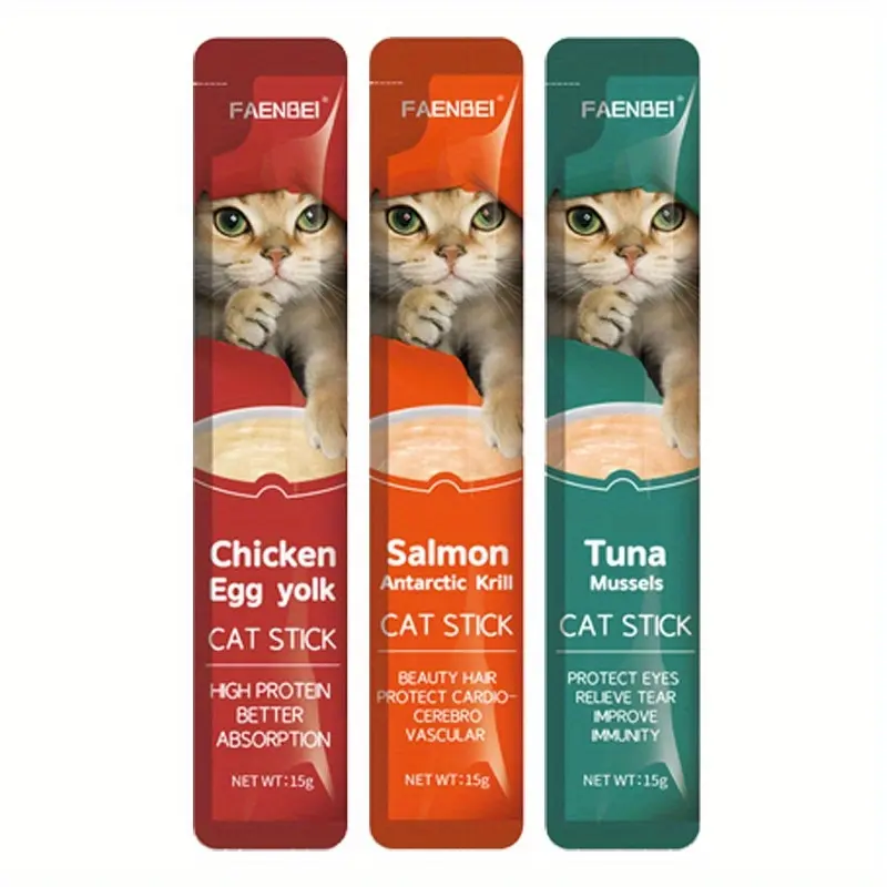 FAENBEI 60 pieces/box Lickable Wet Cat Treats, FlavorSqueezable Cat Treats, Healthy Cat PureeLiquid Soft Snacks for Cats