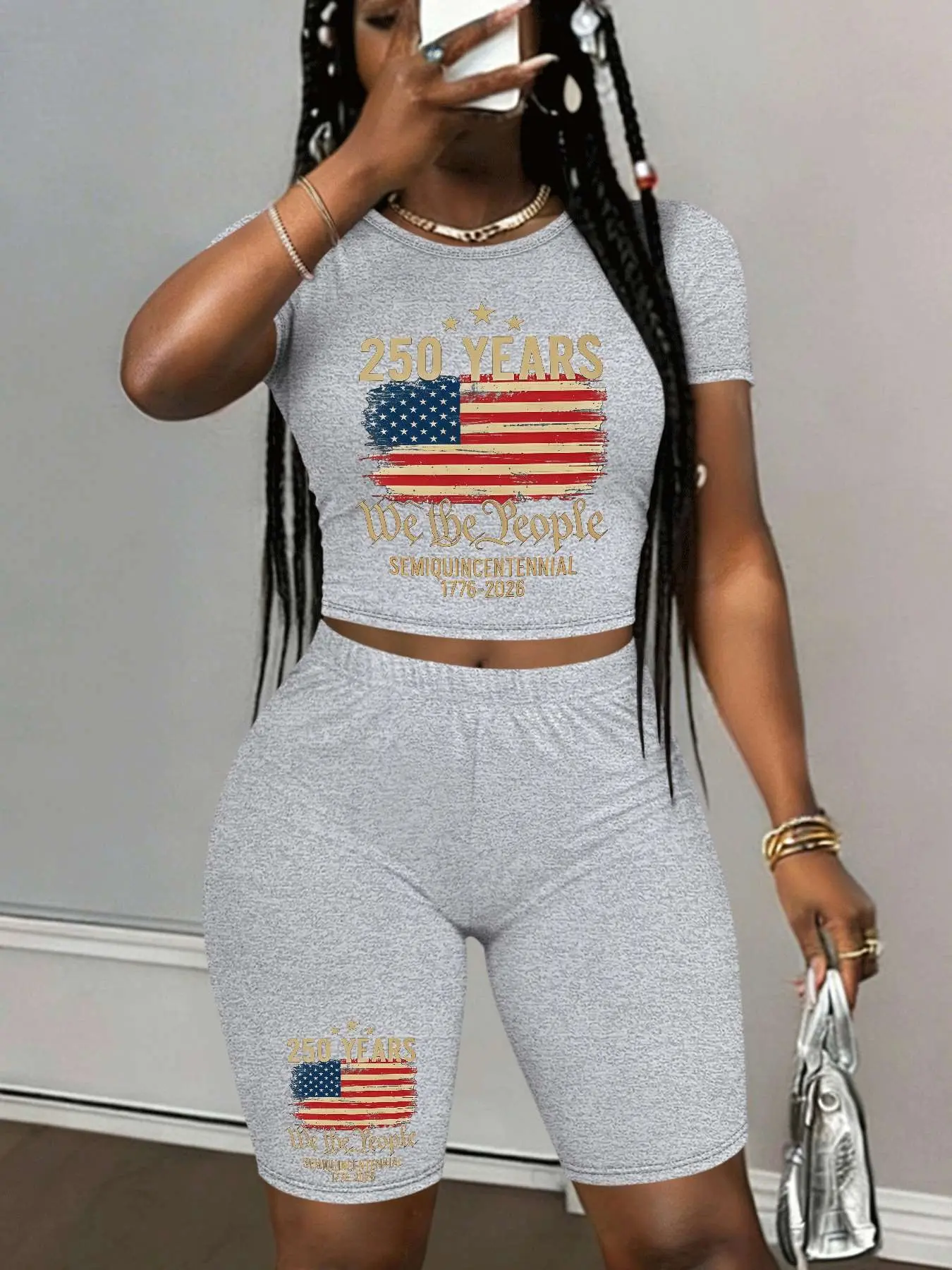 Personalized print patterns Two-Piece Set Women's Lip Print Short Sleeve Crop Top & Skinny Jumpsuit, Casual Fashion Cozy Round Neck Tee & Jumpsuit for Daily Outdoor Wear, Ladies Clothes for Spring, Overalls, Womenswear