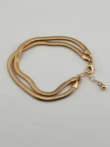Tiffany Gold-Tone Double Snake Chain Bracelet with Clasp, Lightweight and Durable, Adjustable Double Strand Design