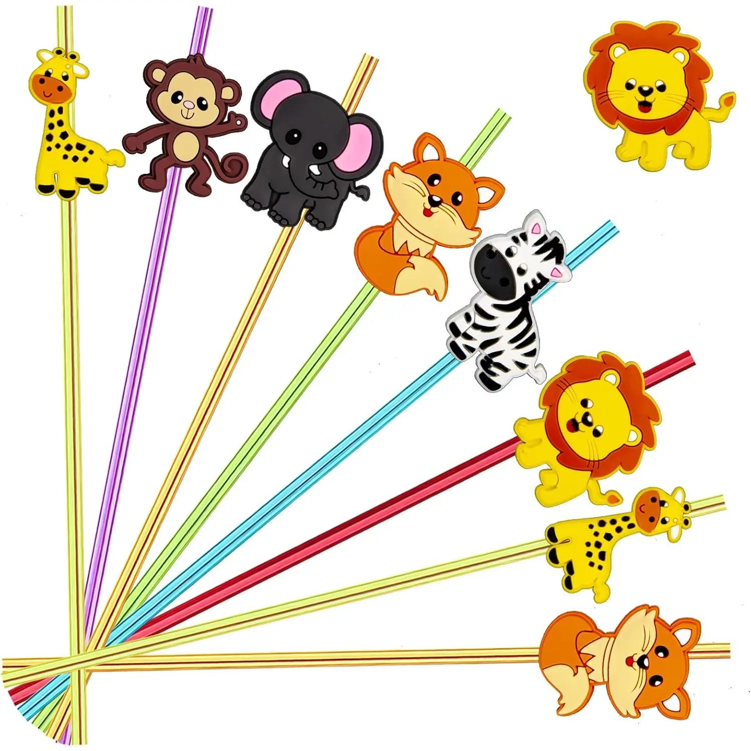 24 count  Forest  Crazy Straws, Drink  Straws for Lion Fox  Giraffe Safari Birthday Party Supplies Favors, Woodland Party Favors with 2 Cleaning Brushes 6 Colors