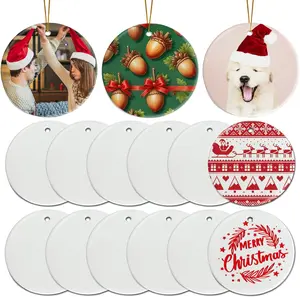20PCS Sublimation Ceramic Ornament Blanks Bulk - Double Side White Round Porcelain for Heat Press Printing - Personalized Xmas Tree Ornaments for Crafts