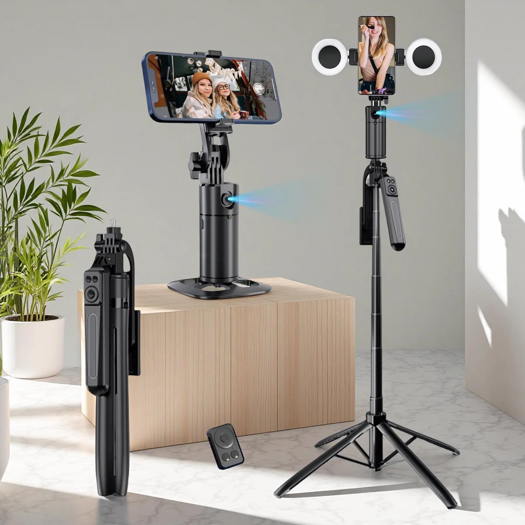 5 in 1 Face Tracking Gimbal with 70 Inch Tripod, Wireless Selfie Remote, Fill Light, 360 Degree Rotating Stabilizer for Video and Photography, Smartphone Vlogging Kit, Selfie Accessories