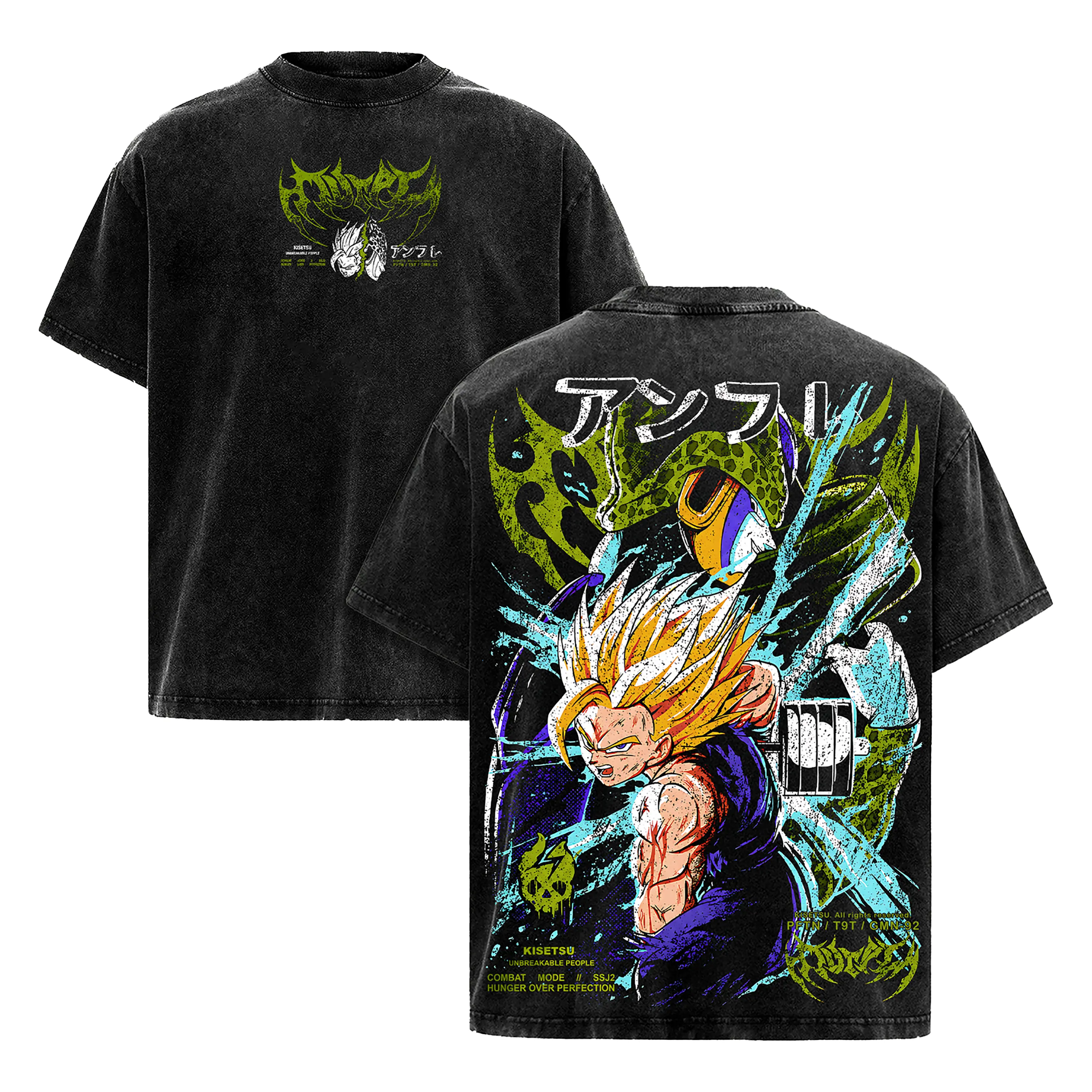 Gohan Cell Acid Wash Tee | DBZ Anime Streetwear | Men's Oversized Vintage Graphic Shirt | Y2K Manga Apparel