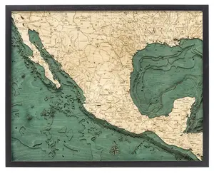 Mexico 3-D Nautical Wood Chart, Large, 24.5" x 31"