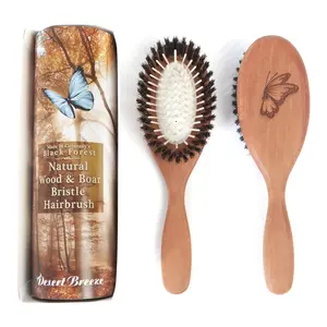 Premium Handmade Boar Bristle Hairbrush For Fine, Thin Hair - Gentle Wood Pin Smoothing Brush