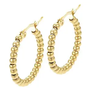 Stately Steel Stainless Steel Small Bead Hoop Earrings