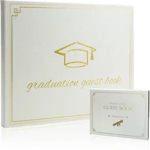 Graduation Guest Book 2025 - Memory Scrapbook for College Gifts Graduation, Guest Book for Graduation Party Sign-In with Custom Message 120 Pages, 7x9 Inch Elegant Graduation Yearbook (White)