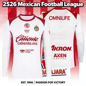 2526 Chivas CD Guadalajara Away Jersey Vintage Mexico Red and White Stripe Long Sleeve Top Football Jersey LIGAMX