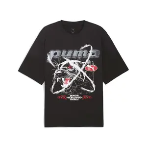 PUMA Mens Pumatech-X Washed Boxy Graphic Crew Neck Short Sleeve Casual Tops Casual - Black