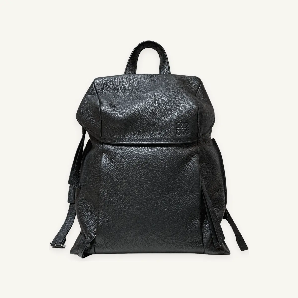 Pre-owned Loewe Military Backpack Black Grained Leather ZX502