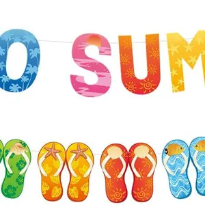 Hello Summer Banner and Colorful Flip Flop Banner Summer Hawaiian Tropical Beach Pool Slippers Garland Banner Summer Decorations