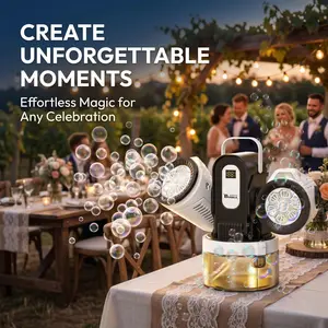 Double Head Remote Control Bubble Machine, USB PD Rechargeable, 360° Auto Rotation, RGB Lights, Party Gift, Includes Bubble Solution