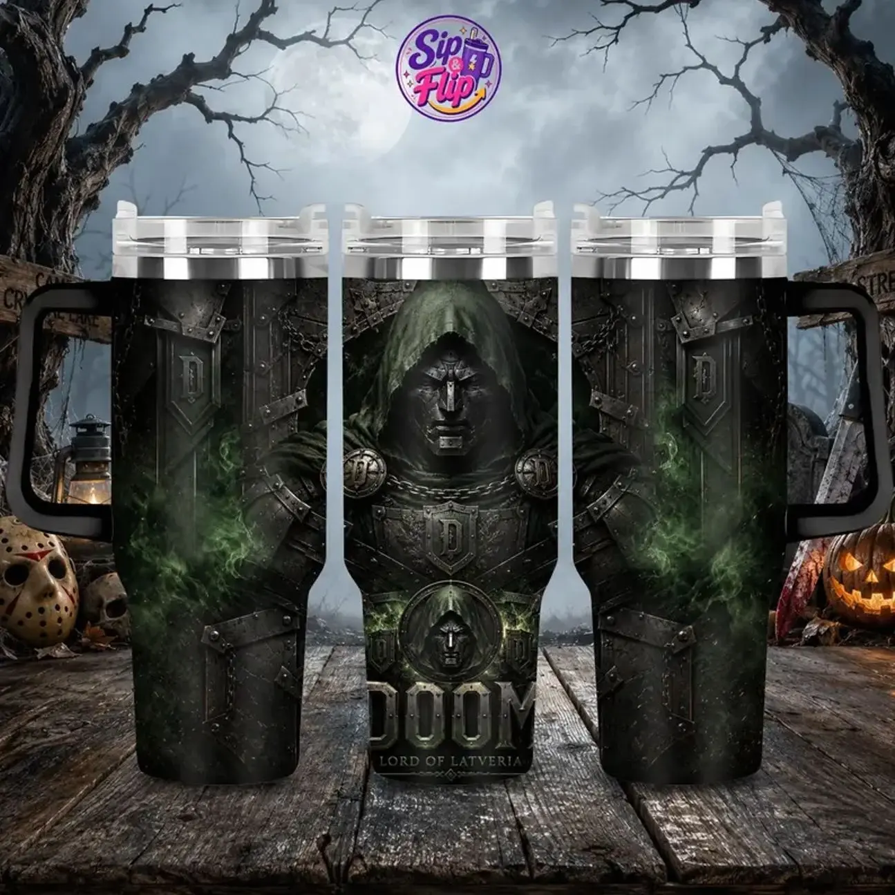 Doctor Doom Fantastic Four 40oz Tumbler with Handle & Straw, Doomsday Dr Doom Villain Insulated Travel Mug, Comic Movie Fan Cup, Latveria Armor Design Drinkware, Superhero Movie Gift, Stainless Steel Coffee Tumbler for Fans, Halloween and Everyday Use