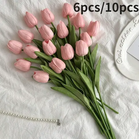 6pcs/10pcs Artificial Tulips for Home Decor, Living Room Bedroom Fake Flowers, Decorative Faux Flowers, Faux Flower Decorations, Fall Decoration, Desk Garden Ornament, Gift Idea