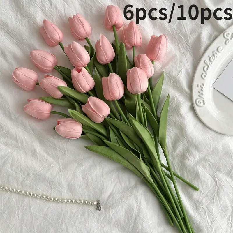 6pcs/10pcs Artificial Tulips for Home Decor, Living Room Bedroom Fake Flowers, Decorative Faux Flowers, Faux Flower Decorations, Fall Decoration, Desk Garden Ornament, Gift Idea
