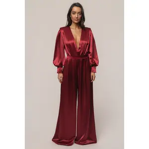 Burgundy Satin Bliss Pleated Pant