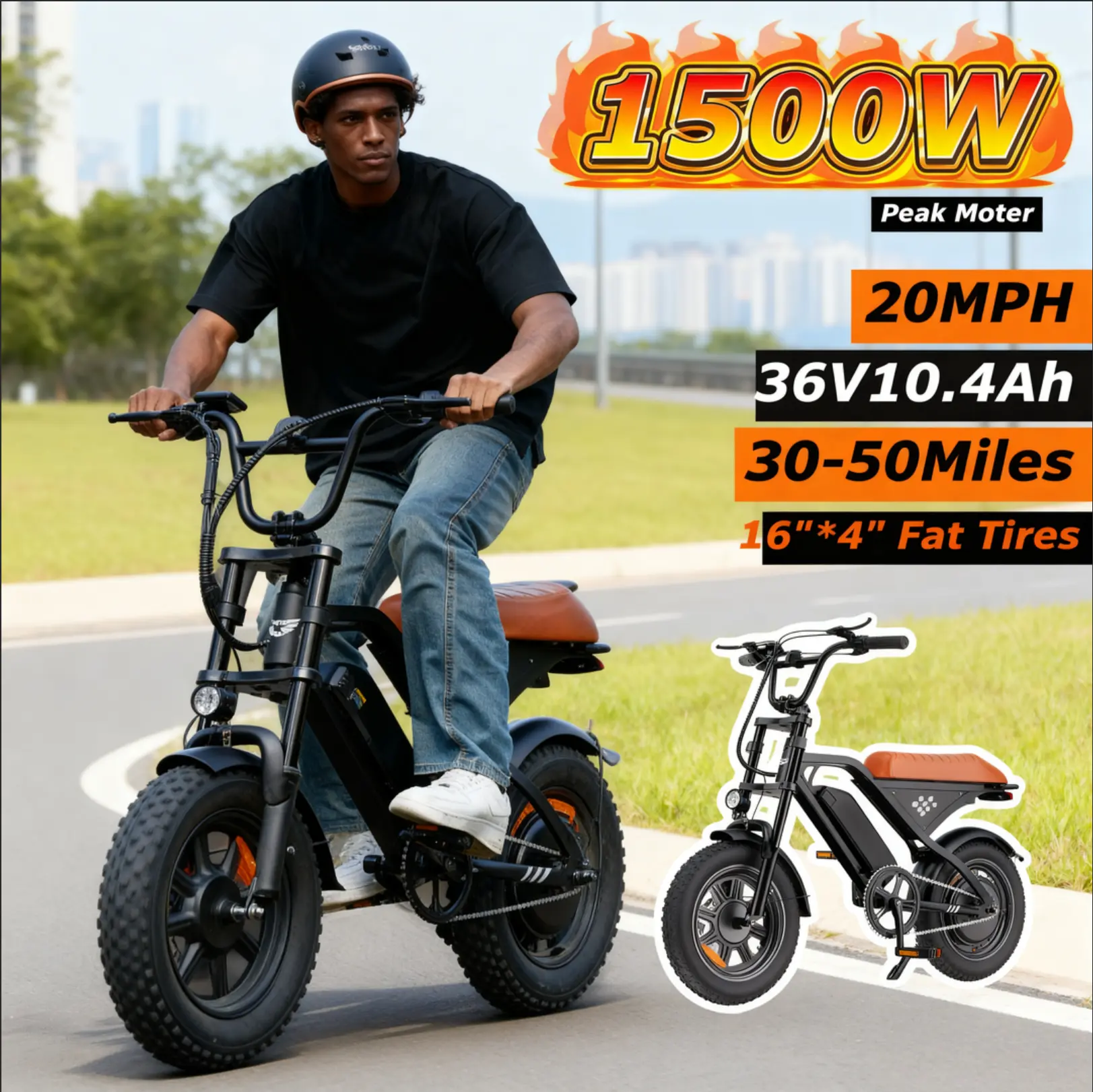 Electric Bike for Adults,1500/1000W Peak Motor Ebike,Max 20/32/35MPH Electric Bicycle, 10.4/13 AH Integrated Battery 16/20" Step Thru Fat Tire Ebikes for Adults