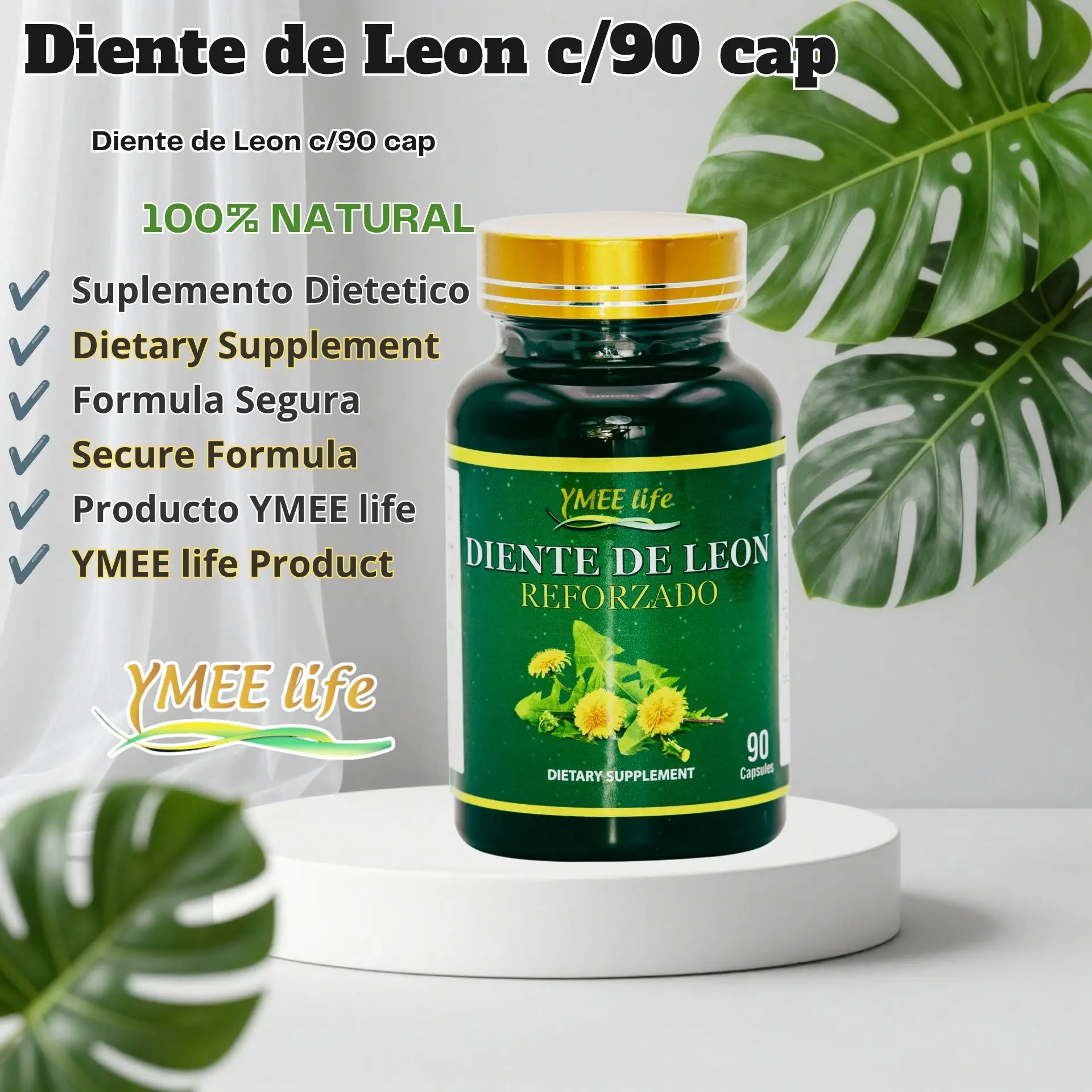 Edible Dandelion Botanical Extract Capsules - 100% Natural Antioxidant Herbal Remedy, Gut Support, Capsules for Supplements, Dietary Detox Supplements, Botanical Renewal, Detox Support, 90-Count Daily Convenience Nutritional Blend