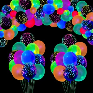 109 Pack UV Neon Balloons Glow in the Dark Blacklight Reactive Polka Dot Balloons for Party