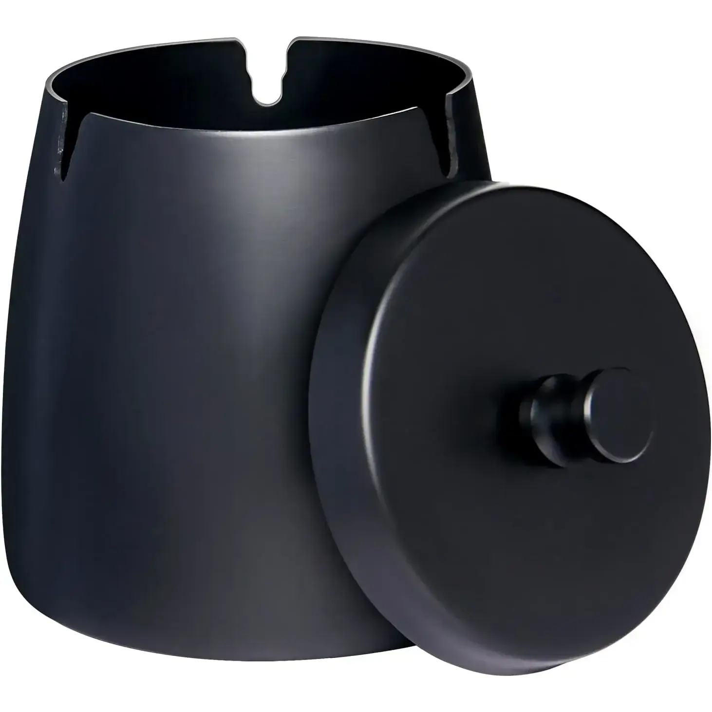 Solid Ashtray with Lid Smell Proof,Smokeless Ashtray for Cigarettes Indoor,Stainless Steel Windproof/Rainproof Ashtray,Ash tray for Outdoor Patio Outside Home Table Decor(Black,Small)