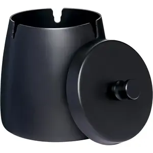 Solid Ashtray with Lid Smell Proof,Smokeless Ashtray for Cigarettes Indoor,Stainless Steel Windproof/Rainproof Ashtray,Ash tray for Outdoor Patio Outside Home Table Decor(Black,Small)