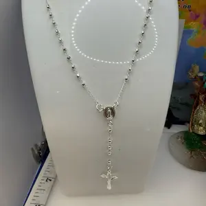 925 sterling silver rosary 20” inch high quality 3mm solid Mexican silver)) Rosario de plata 3mm 20” pulgadas Alta calidad plata Mexicana solido
