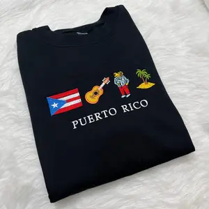 Puerto Rico Embroidered Sweatshirt, Custom Country Crewneck, Patriotic Flag Sweater, Cozy Unisex Pullover, Aesthetic Travel, Heritage Outfit