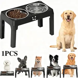 Adjustable Height Dog Bowl Set, 4 Stands with 2 Heavy 50oz Stainless Steel Bowls, Non-Slip Feeder for Large Medium Dogs, Foldable Pet Bowl