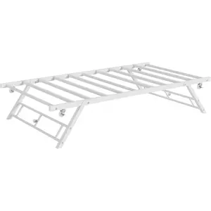 Twin Pop Up Trundle Bed Frame Only, Stand Up Roll-Out Trundle for Daybed, Foldable Metal Platform with Steel Slat Support and Lockable Casters, Space-Saving Guest Bed