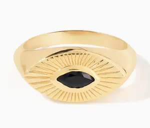 Black Spinel Sunburst Halo Ring – 14K Gold Plated