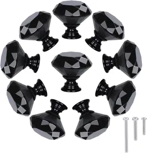 10 Pack Drawer Knobs, Drawer Pulls Black Diamond Shaped Crystal Glass 30mm Cabinet Knobs Pull Handles with Screws for Home Office Cabinet Cupboard Chest Dresr (10 Pack 30 mm, Black)