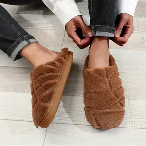 Cozy Faux Rabbit Fur Slippers with Embroidered Mexican Concha Design, Plush Indoor Comfort Shoes for All Seasons