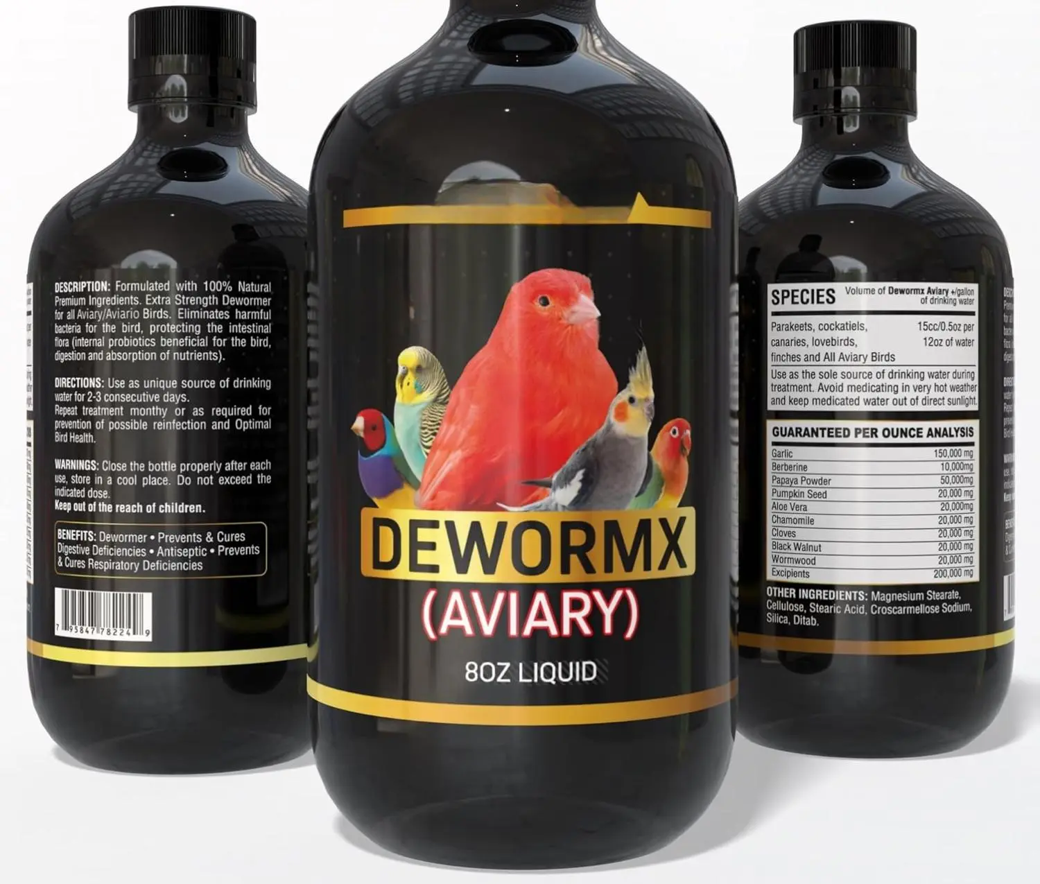 FARMALAB Natural Liquid Dewormer - 2oz/8oz Bird & Poultry Parasite Control, Safe for Caged/Aviary Birds (Peacocks, Pigeons, Quakers, Lovebirds, Canaries), Hens, Ducks, Roosters, Turkeys, Geese, Baby Chicks, No Withdrawal Period