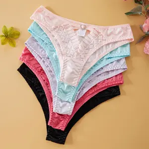 5 Pcs Women's Plain Lace Knicker, Regular Fit Comfy Soft Breathable Low Waist Panty for Daily Wear, Women's Briefs for All Seasons