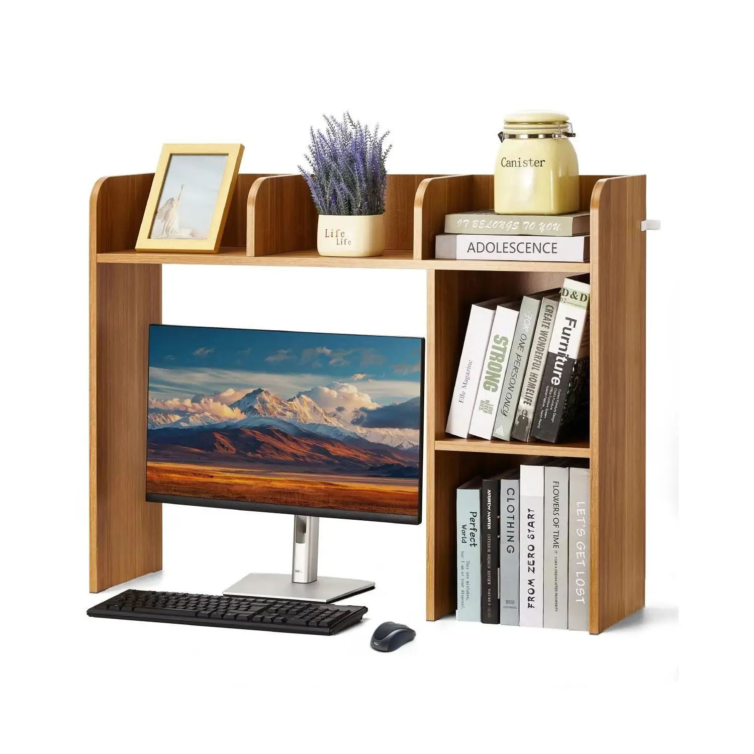 2-Tier Desktop Bookshelf, 37.2×9.5×28.9 Inch Large Capacity Wood Storage Organizer, 132lbs Heavy-Duty Load-Bearing Desk Hutch, Anti-Slip Feet & Anti-Tip Stable Structure, Waterproof Scratch-Resistant Display Shelf for Home Office Dorm