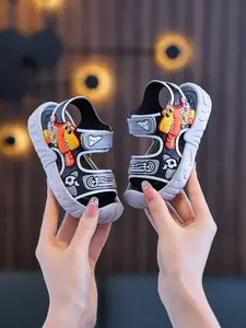 Boys' Summer New Soft Sole Velcro Sandals, Kids Outdoor Sports Casual Shoes, Minimalist Style PVC Beach Slippers