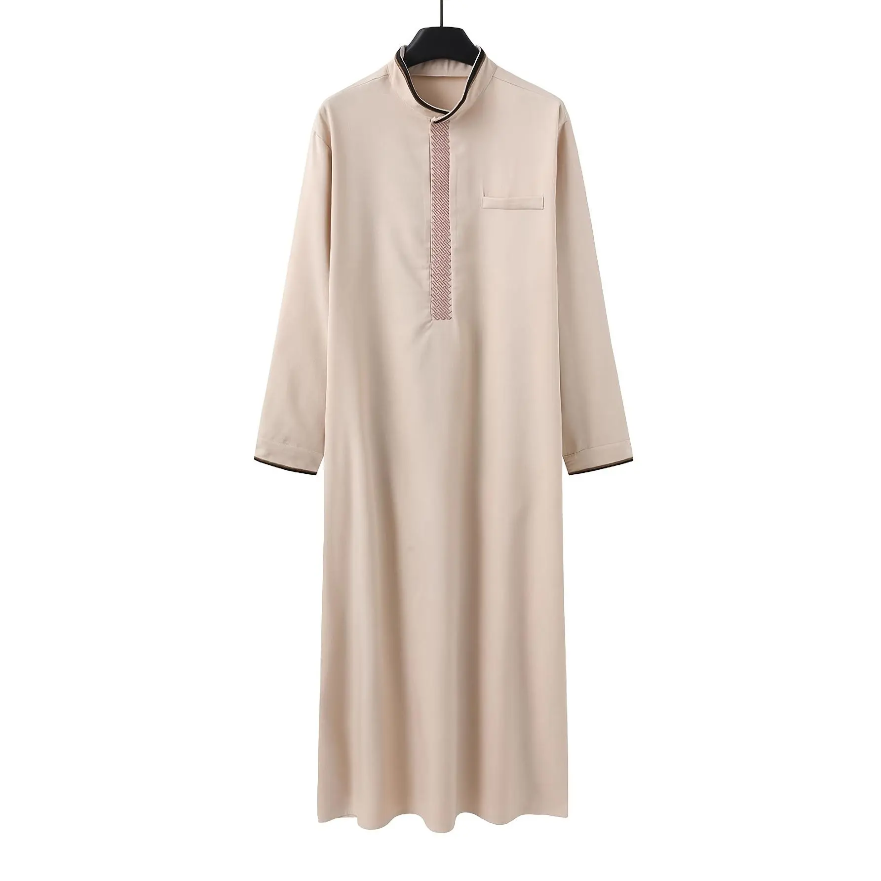 [Vintage Men's Robe] Machine Washable Vintage Style Men's Arabian Long Robe |   Classic Beige, Round Neck, Button Front, All-Season Traditional Attire