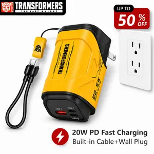 TRANSFORMERS Portable 10000mAh Power Bank Charger with Type-C to Lighting Cable, 22.5W PD Fast Charging Wall Plug Charger, Compact AC Plug Portable Battery Pack for iPhone, Samsung, USB-C Devices