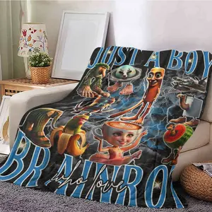 Italian Brainrot Flannel Cartoon Pattern Blanket, Cartoon Characters & Lightning Design, Soft Plush Throw for Sofa Bed, Perfect Gift for Fantasy Lovers