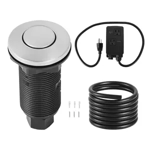 Garbage Disposal Air Switch Kit With Dual Outlet, Sink Top Push Button Air Switch For Kitchen Garbage Disposal Unit, 3.5-Inch Round Face Plate, 6-Foot Power Cord, Waterproof Seal, Easy Install, Durable Construction, UL Listed