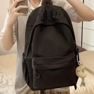 Pastel Color Embroidery Backpack - Cute Student School Bag with Pendant
