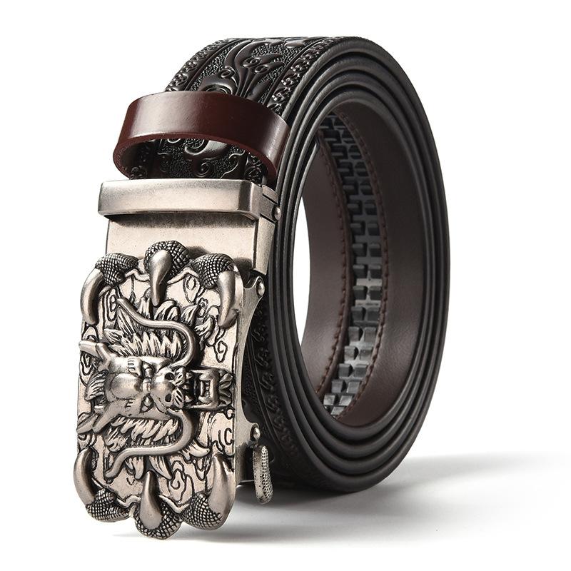Trendy Daily Men’s Vintage Belt, New Dragon Head Carved Embossed, Classic Versatile Leather Belt Ideal for Daily Wears, Denim Outfits, Layered Styling