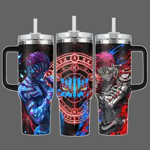 [VG Street Lab] Demon Slayer Akaza Upper Moon Three 20oz & 40oz Tumbler With Handle – Anime Stainless Steel Cup, Insulated Travel Mug, Manga Drinkware, Iced Coffee Tumbler, Gift For Otaku & Kimetsu no Yaiba Fans