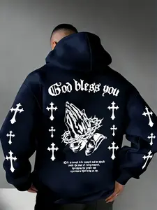 Men's Trendy Gothic Hoodie Grime Letter & Lightning Bolt Print, Loose Fit Long Sleeve Fall Winter Fashion, Minimalist Style