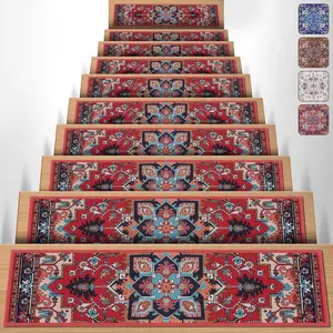 Non-Slip Stair Treads for Wooden Steps Set of 15, 30X8 inch Self Adhesive Peel and Stick Carpet Stair Treads, Indoor Stair Runner Rugs for Dogs, Kids and Elders, Stairway Grip Step Treads Carpet Red