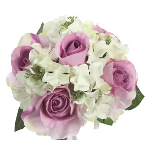 Admired By Nature GPB8359-LAV 9-Stem Decorative Artificial Roses & Hydrangea Bouquet, Lavender & Cream, for Wedding Table Centerpiece & Vase Display, Decorative Bouquet