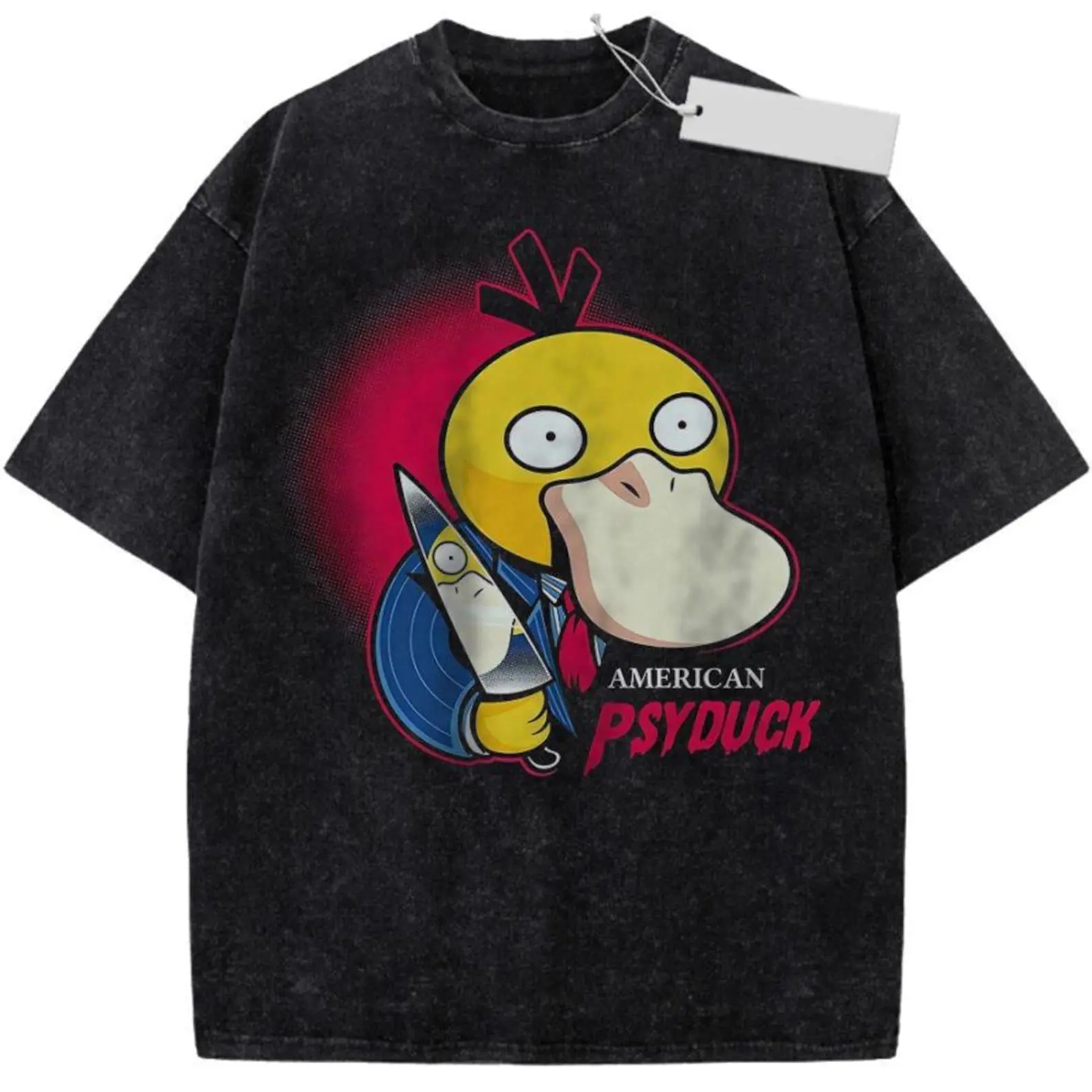 Vintage Psyduck Washed T-Shirt, Funny Pokémon Graphic Tee, Retro Anime Shirt, Oversized Acid Wash T-Shirt, Unisex Manga Streetwear Gift