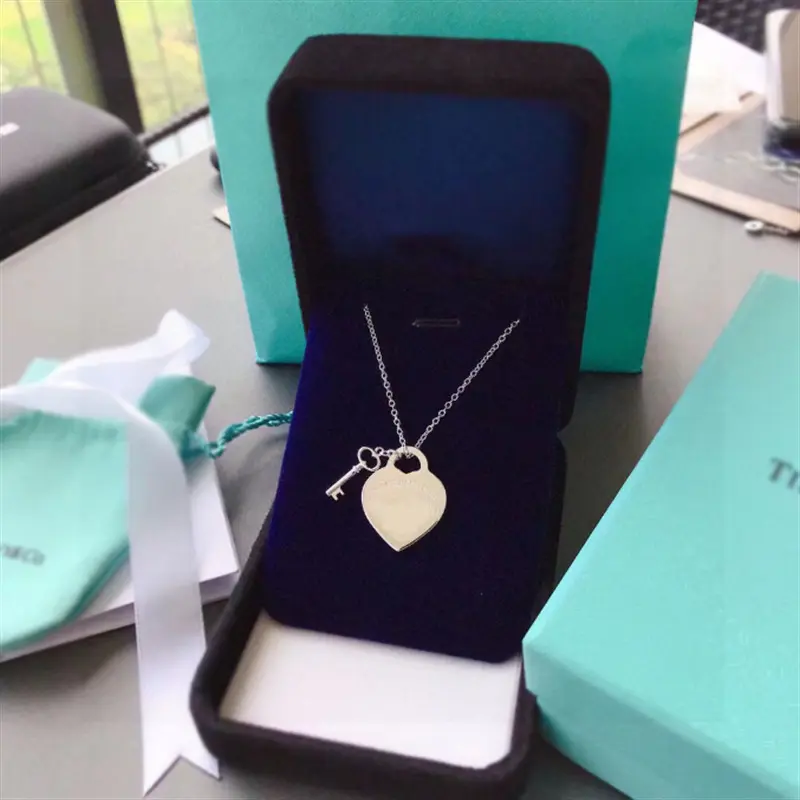 Signature T Family Heart Key Locket - A Unique Token of Love, Dainty Collarbone Chain Jewelry