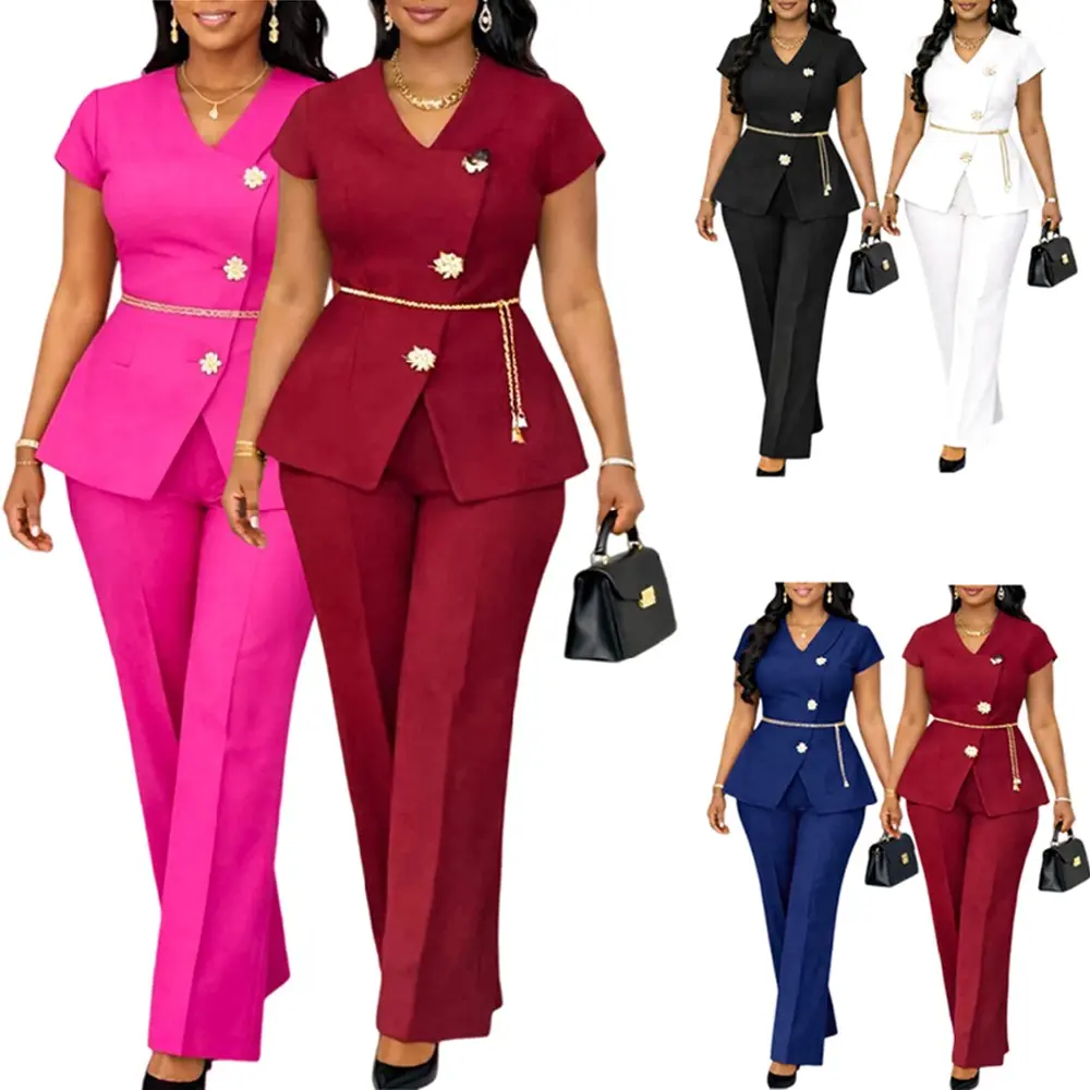 Spring Summer Clothes 2 Two Piece Wide Leg Pant Suit for Women Formal Pants Set Elegant Wedding Party Dress Office Work Business Outfits Formal Wear