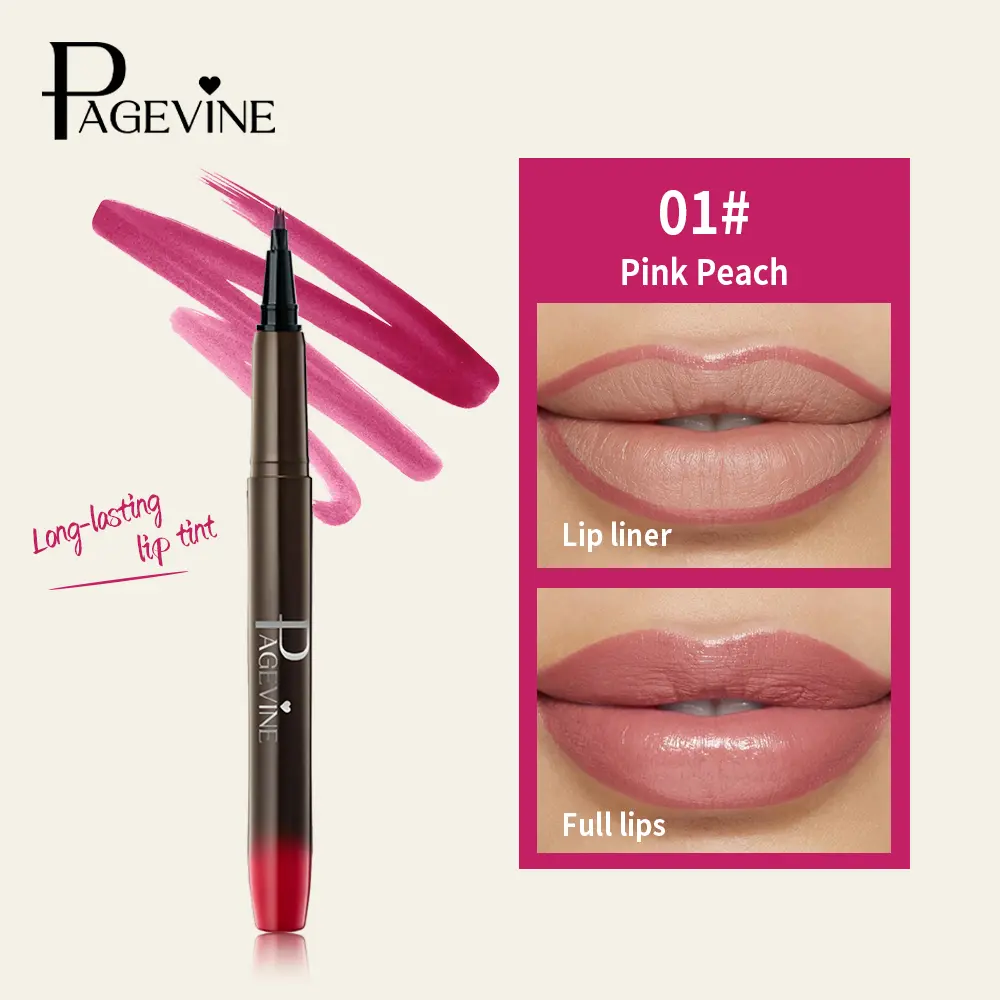 Lip Tint & Lip Liner Pencil Pink Peach, Long Lasting Lip Stain Pen for Lip Contour and Full Lip Color, Smooth Matte Finish, Natural Nude Pink Makeup for Women Daily Beauty